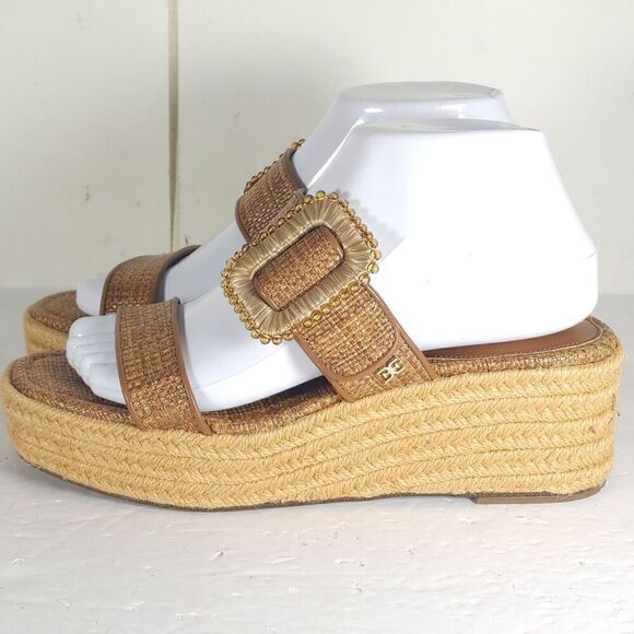 Sam Edelman Women's Chase US 7,5 Eggshell Raffia Espadrille Wedge Sandals - Picture 2 of 15